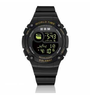 Мусульманские часы с временем намаза Al-Harameen HA-6514 BB Black (Черные)